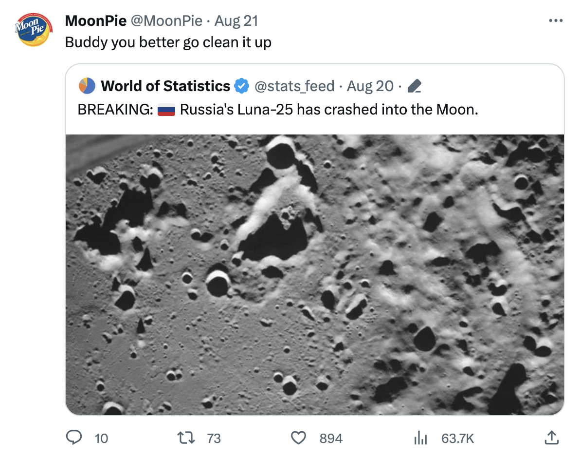 A screenshot of a MoonPie tweet