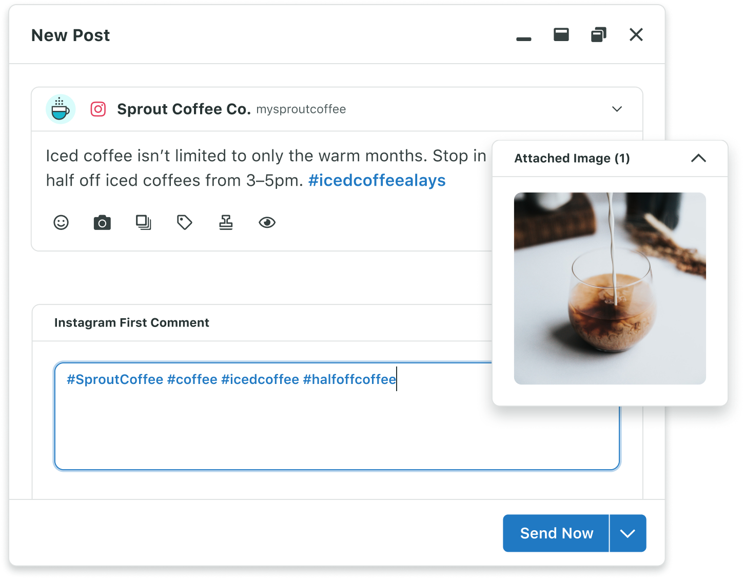 Schedule your first Instagram Comment along with your new post right from the Compose window, including hashtags to help expand the reach of your content.
